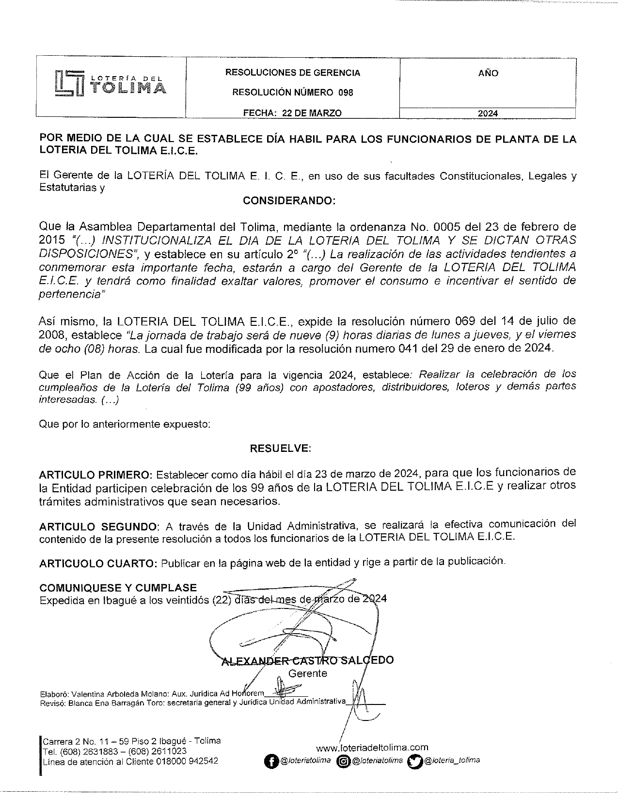 Resolución de Gerencia 098